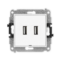 ICON Mechanizm gniazda podwójnego 2xUSB A-A 2.0, bez pola opisowego biały IGUSBBO-2