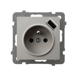 AS Gniazdo pojedyncze z uziemieniem z przesłonami torów prądowych, z ładowarką USB kaszmir GP-1GZPUSB/m/82