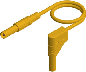 Measuring lead with (4 mm plug, spring-loaded, straight) to (4 mm plug, spring-loaded, angled), 0.25 m, yellow, PVC, 1.0 mm², CA