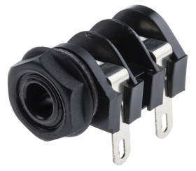 Złącze Jack 6,35 mm Żeński Mono Montaż na płytce drukowanej Czarny 2 kV DC 5A