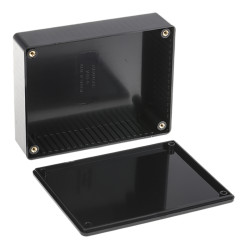 Obudowa Tworzywo ABS odporne na ogień szerokość zew. 94 mm długość zew. 121 mm wys. zew. 34 mm Hammond IP54 Czarny
