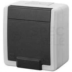 Gniazdo zasilające pojedyncze natynkowe hermetyczne IP55 szare z klapką [2P+Z] 16A Aquant 2K