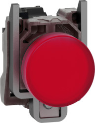 Signal light, with protection, 110-240 VAC, illuminable, waistband round, red, front ring metal, mounting Ø 22.5 mm, XB4BVGM4T