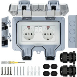 Gniazdo ogrodowe podwójne BESTEN IP66 z przełącznikami i pokrywą