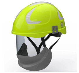 HUBIX SECRA H058S F113.HSE2 Żółty hełm elektroizolacyjny, osłona twarzy klasy 2 Box‑test, do 20 kV AC / 1,5 kV DC
