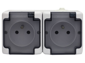 BRYZA Gniazdo podwójne poziome IP54 białe klapka dymna. biały 181436 KOS