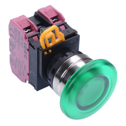 YW4L-A4E02Q4G Green 24V illuminated 22mm Metal Bezel Mushroom Maintained Push Button Switch 2NC IP65 IDEC