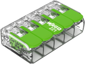 Cable connector, 5 pole, 4.0 mm², clamping points: 5, transparent, cage clamp, 32 A, 221-425