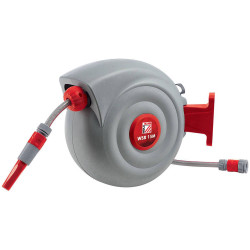Holzmann WSR15M Garden Hose Reel 15m Grey/Red, Auto Roll-Up, Rotating Holder