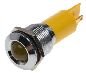 Lampka kontrolna do montażu panelowego 115 V dc, 230V ac, Żółta 16mm LED Chrom Końcówka lutownicza RS PRO