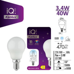Żarówka LED E14 IQ-LED G45E14 3,4W-CW 470lm 6500K barwa zimna Ra90 3 lata Gwarancji kulka 36690