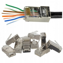 Wtyk modularny RJ45 8P8C kat.5e ekranowany FTP drut przelotowy NEKU WORECZEK 10szt.