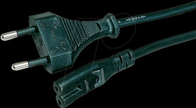 Power cord with Euro plug, 1,5 m, black