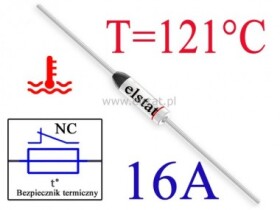 Bezpiecznik termiczny 16A; 121°C; axialny; THT