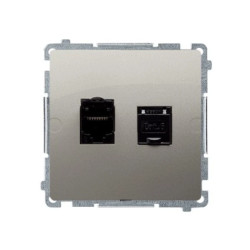 Simon Basic Gniazdo komputerowe podwójne RJ45 kategoria 6 ekran. z przesł. przeciwkurz. satynowy BM62E.01/29