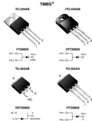 VBT2080S-E3 Trench MOS Barrier Schottky Rectifier Ultra Low VF = 0.46 V at IF = 5 A
