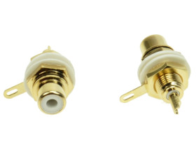 Gniazdo; RCA; GRCA-GVB; plastik; pasek czarny; złoty; na panel; proste; lutowany