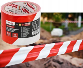 Taśma ostrzegawcza biało-czerwona foliowa budowlana BHP 75mm 100m SCHMITH