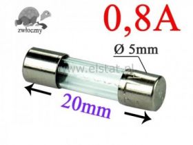 0,8A bezpiecznik szklany zwłoczny 5x20mm