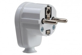 Wtyczka z uziemieniem kątowa 230V biała uni-schuko