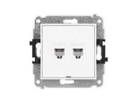 MINI Mechanizm gniazda telefonicznego podwójnego 2xRJ11, 4-stykowy, beznarzędziowe, bez pola opisowego biały mat 25MGTBO-2 KARLI