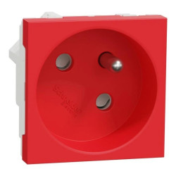 Nowa Unica, Gniazdo 2P+PE 45s z przesłonami, zaciski bezgwintowe, czerwone