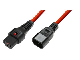 Kabel przedłużający zasilający z blokadą IEC LOCK 3x1mm2 C14/C13 prosty M/Ż 3m czerwony IEC-PC1387