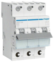 Wyłącznik automatyczny Hager MBS306, 3 styki, 400 V, 6 A