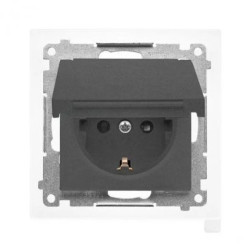Simon 55 Gniazdo Schuko IP44 z przesłonami z uszczelką(moduł), szybkozłącza. Klapka w kolorze Grafitowy mat TGSZ1BCZ.01/116