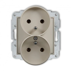 MINI Mechanizm gniazda podwójnego do ramki z uziemieniem 2x(2P+Z) (bez przesłon torów prądowych) taupe 60MGPR-2z