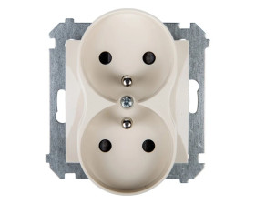 Simon 54 Gniazdo podwójne z/u 16A IP20 z przesłoną torów kremowe DGZ2MZ.01/41