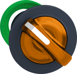 Toggle switch, 2 positions, illuminable, groping, waistband round, orange, front ring gray, 90°, mounting Ø 30.5 mm, ZB5FK1453