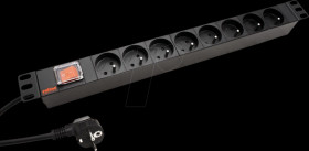19071618 19" socket strip, 8-way, black, 2 m