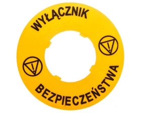 Tabliczka opisowa żółta okrągła fi60 wyłącznik bezpieczeństwa LPXAU122