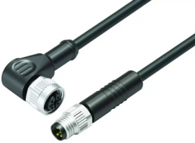 Sensor actuator cable, cable plug, straight to cable socket, straight, 4 pole, 1 m, PUR, black, 4 A, 77 3434 3405 50004-0100