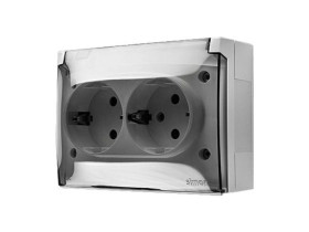 SIMON AQUACLICK Gniazdo podwójne z uziemieniem SCHUKO klapka transparentna zaciski śrubowe IP44 biały ACGSZ2/11A KONTAKT SIMON