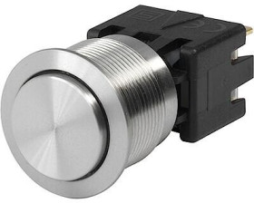Vandal-proof pushbutton switch, 2 pole, silver, unlit , 12 A/250 V, mounting Ø 19.1 mm, IP65, 1241.6821.1120000