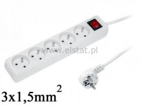 Przedłużacz 5GN 3m+ 0; przełącznik biały 3x1,5mm