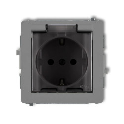DECO Gniazdo bryzgoszczelne z/u SCHUKO (klapka dymna) szary mat 27DGPB-1sdp