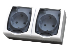 MADERA Gniazdo podwójne z uziemieniem schuko wieczko przezroczyste biały GNH-2NS/00/d OSPEL