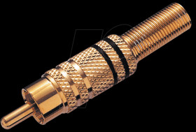RCA connector, gold, black ring, for 6 mm