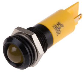 Lampka kontrolna do montażu panelowego 12V, Żółta 14mm LED Czarny RS PRO
