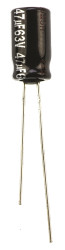 Aluminiowy kondensator elektrolityczny 47μF 63V dc Radialny, Otwór przelotowy Panasonic roztaw: 2.5mm 6.3 (Dia.) x