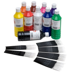 Scola Acrylic Paint Pack 10 &amp; Sable Brushes Pack of 50
