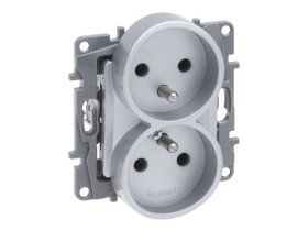 NILOE SELECTION Gniazdo podwójne z uziemieniem do ramek wielkorotnych zaciśki śrubowe bez przesłony aluminium 762135 LEGRAND