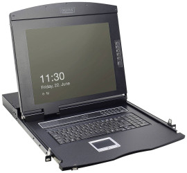 DIGITUS DS-72211-1TR - 19" konsola KVM z 19" wyświetlaczem TFT (16:9), układ klawiatury TR, 1 portowy moduł KVM, czarny