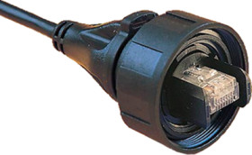 Patch cable, RJ45 plug in housing, straight to RJ45 plug in housing, straight, Cat 5e, S/FTP, PUR, 5 m, black, PX0838/5M00