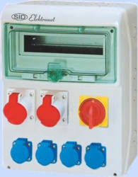 Rozdzielnica RSS-04 z rozłącznikiem 0-1 100A okienko 12 modułów okablowana 2x16A 3P+N+Z 400V, 4x16A 2P+Z 250V IP44 942046