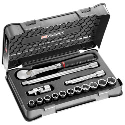 Zestaw nasadek rozmiar napędu 1/2 cala elementy: 15 Facom typ napędu Kwadratowy gniazdo 3/8" , 7/16" , 1/2" , 9/16" ,