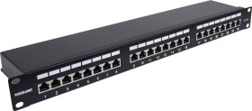 Intellinet 24-Port Cat6a Patchpanel geschirmt 1HE Kabeleinführung 90° abgewinkelt schwarz 24 Porty Patch panel 483 mm (1
